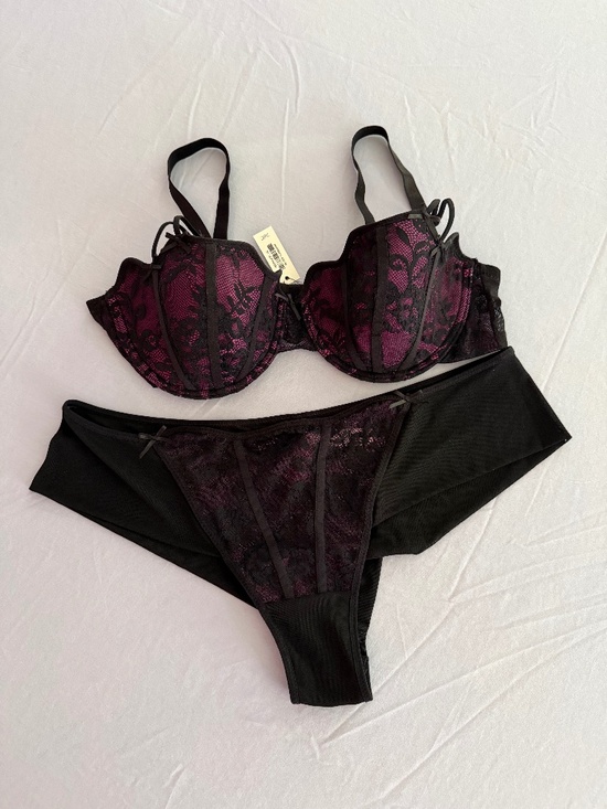 Adore Me Other - Hot Pink & Black Lace Push Up Bra Set - Adore Me - Size 38C, New